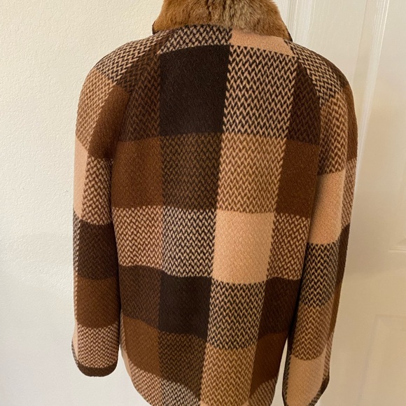 Alpaca Fashion Classic Basynu Lapin fur collar plaid coat, brown/beige Size M - Picture 14 of 16